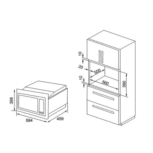 Lò nướng âm tủ Lorca TA 908 4 Kích thước lò vi sóng kết hợp nướng Lorca TA 908