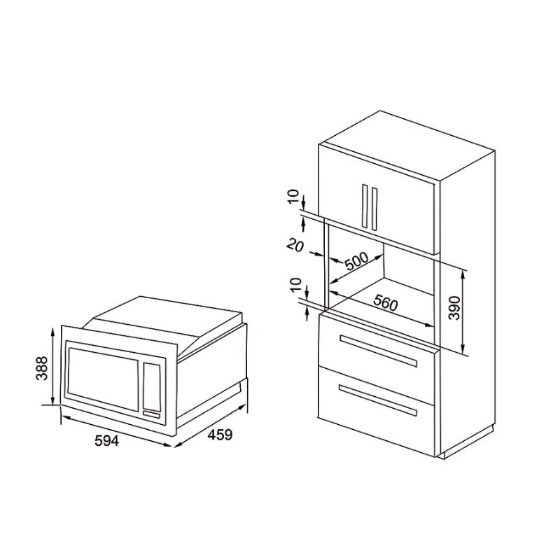 Kích thước lò vi sóng kết hợp nướng Lorca TA 908 Kích thước lò vi sóng kết hợp nướng Lorca TA 908