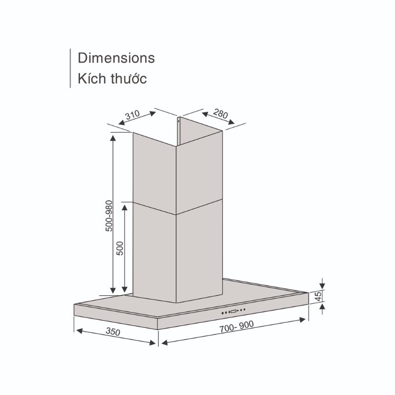 Kích thước máy hút mùi Lorca TA 6007TM-90 Kích thước máy hút mùi Lorca TA 6007TM-90