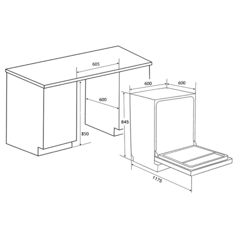 Kích thước máy rửa bát độc lập Spelier SP 16DWKT/B Kích thước máy rửa bát độc lập Spelier SP 16DWKT/B