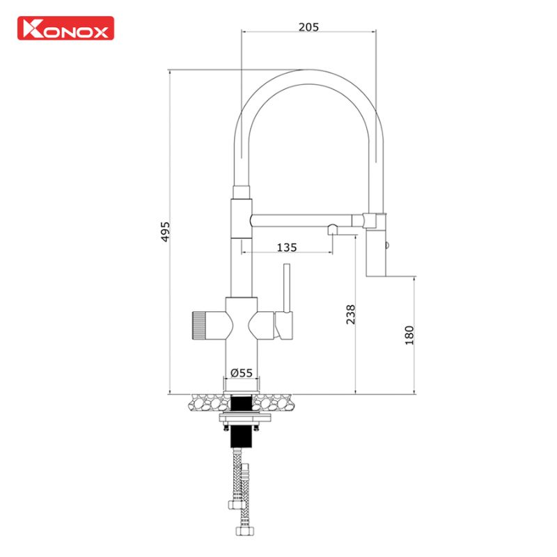 Kích thước vòi rửa bát nóng lạnh Konox Combi Chrome có dây rút Kích thước vòi rửa bát nóng lạnh Konox Combi Chrome có dây rút