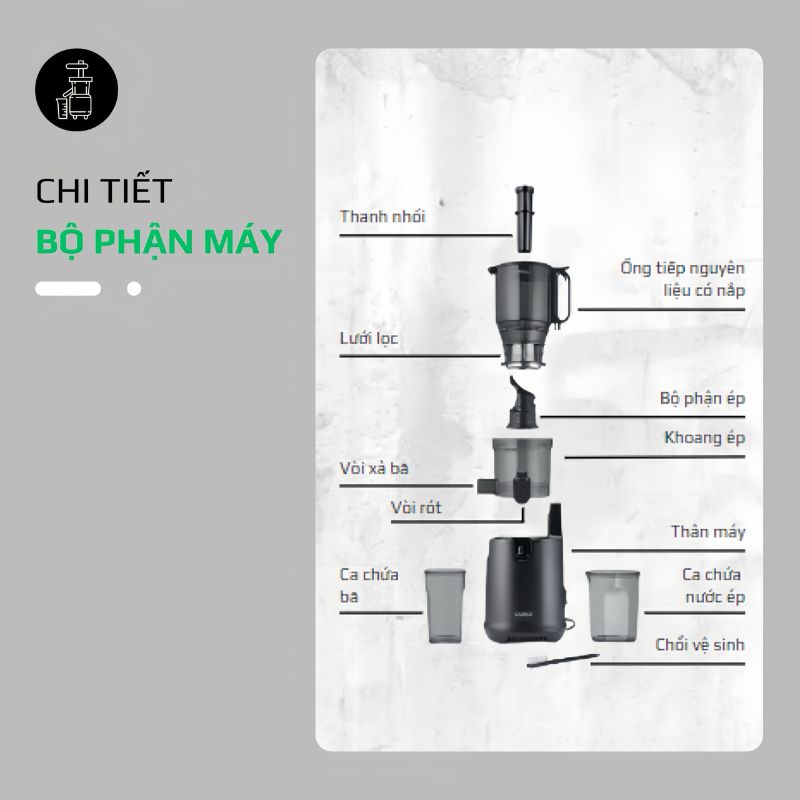 Chi tiết máy ép chậm CASO SJW 600 XL Chi tiết máy ép chậm CASO SJW 600 XL