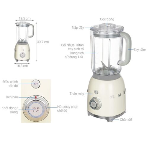 Máy xay sinh tố Smeg BLF01CREU màu kem 3 Chi tiết máy xay sinh tố Smeg BLF01CREU màu kem