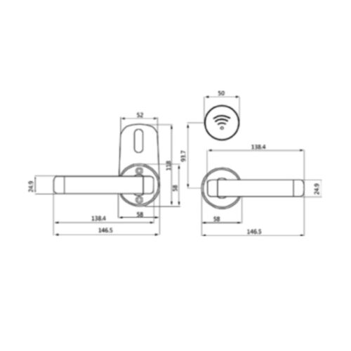Khóa cửa khách sạn Hyundai HY-HL03 Silver 3 Kích thước khóa cửa khách sạn Huyndai HY-HL03 Silver