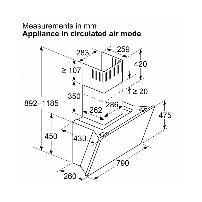 Kích thước máy hút mùi áp tường Bosch DWK81AN60 Serie 6 Kích thước máy hút mùi áp tường Bosch DWK81AN60 Serie 6