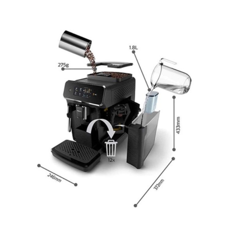 Kích thước máy pha cafe gia đình Philips EP2221/40 Kích thước máy pha cafe gia đình Philips EP2221/40