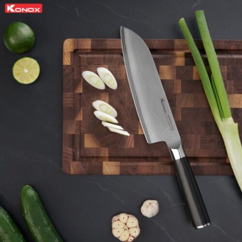 Dao đa năng thép Nhật Konox Damascus Eiko Series 7″ Santoku 3 Ảnh dao đa năng thép Nhật Konox Damascus Eiko Series 7″ Santoku