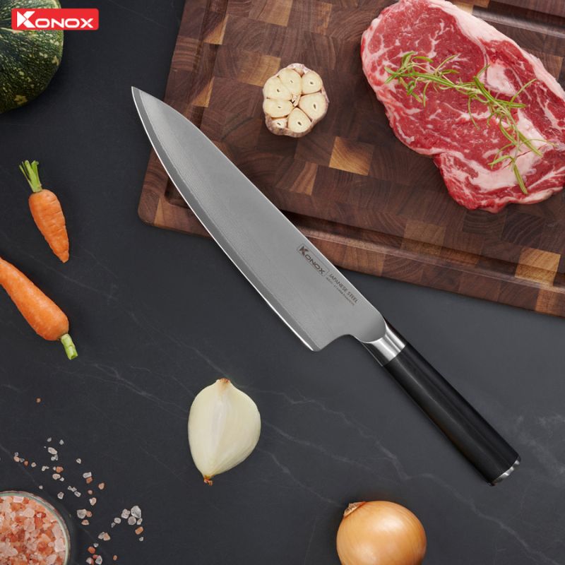 Ảnh dao đầu bếp thép Nhật Konox Damascus Eiko Series 8″ Chef Knife Ảnh dao đầu bếp thép Nhật Konox Damascus Eiko Series 8″ Chef Knife