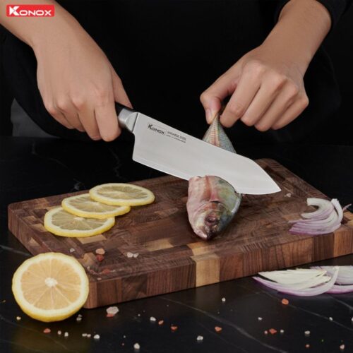 Dao thép Nhật Konox Damascus Eiko Series 7″ Deba Knife 4 Ảnh dao thép Nhật Konox Damascus Eiko Series 7″ Deba Knife
