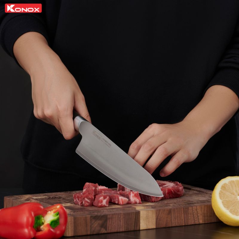 Hình ảnh dao đầu bếp thép Nhật Konox Damascus Eiko Series 8″ Chef Knife Hình ảnh dao đầu bếp thép Nhật Konox Damascus Eiko Series 8″ Chef Knife