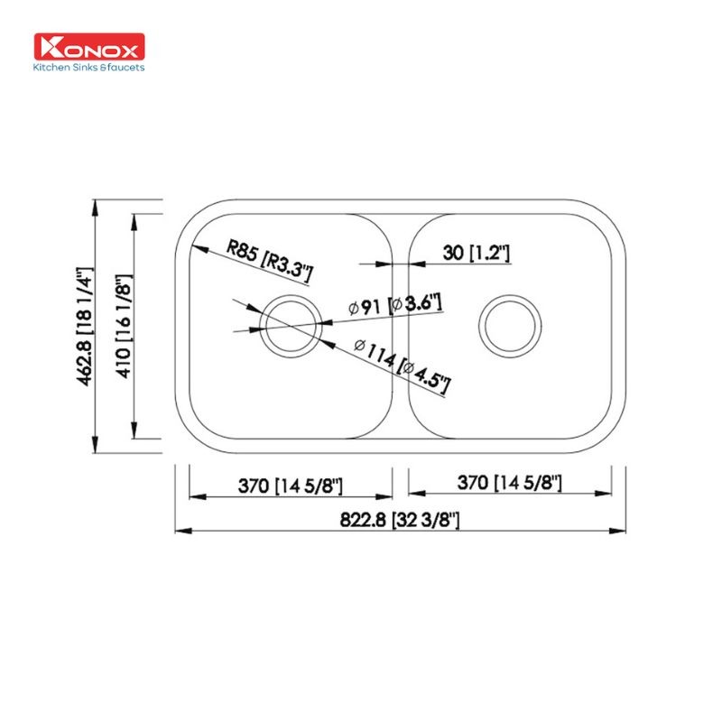 Kích thước chậu rửa bát Konox KN8246DUA Kích thước chậu rửa bát Konox KN8246DUA