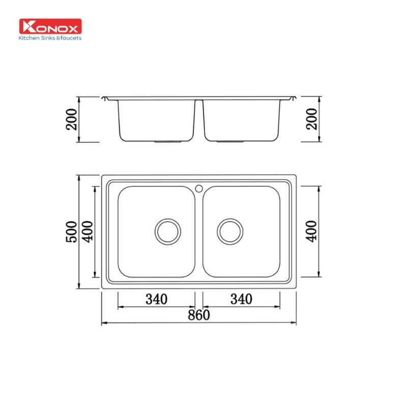 Kích thước chậu rửa bát Konox Premium KS8650 2B Kích thước chậu rửa bát Konox Premium KS8650 2B