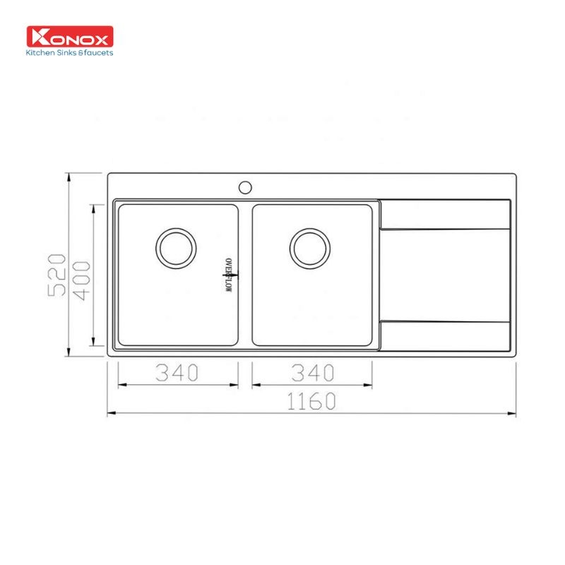 Kích thước chậu rửa bát Konox Unico 11652 Kích thước chậu rửa bát Konox Unico 11652