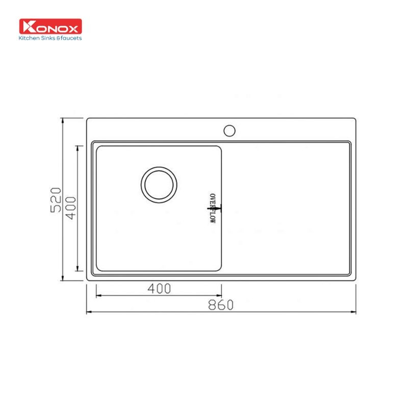Kích thước chậu rửa bát Konox Unico 8652 Kích thước chậu rửa bát Konox Unico 8652