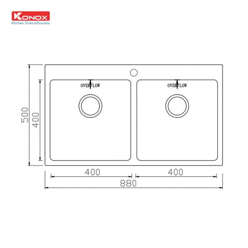 Kích thước chậu rửa bát Konox Unico 8850 Kích thước chậu rửa bát Konox Unico 8850