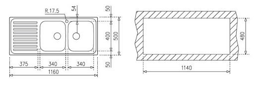 Chậu rửa inox TEKA CLASSIC 1160.500 2B.1D 2C.1E 10119023 5 Chậu rửa chén Teka Classic 2B 1D 10119023 sơ đồ