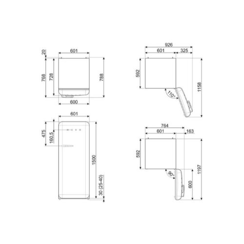 Tủ lạnh đơn Hafele Smeg FAB28RCR5 535.14.545 màu kem 3 Kich thuoc tu lanh don hafele smeg fab28rcr5 535 14 545 mau kem