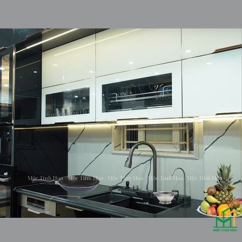 Ảnh mẫu tủ bếp Inox cánh kính cường lực CKCL16 - Tủ bếp chữ L, hiện đại Ảnh mẫu tủ bếp Inox cánh kính cường lực CKCL16 - Tủ bếp chữ L, hiện đại