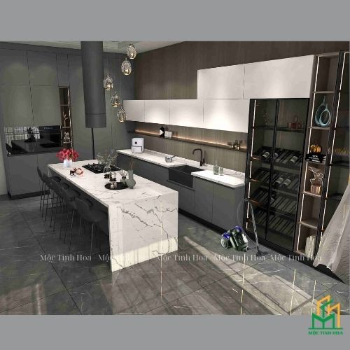 Ảnh mẫu tủ bếp nhựa cánh Melamine TBNM05 - Tủ bếp chữ L, hiện đại Ảnh mẫu tủ bếp nhựa cánh Melamine TBNM05 - Tủ bếp chữ L, hiện đại