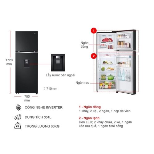 Tủ lạnh 2 cánh Inverter 334 lít LG LTD33BLM 5 ben trong tu lanh 2 canh inverter 334 lit lg ltd33blm