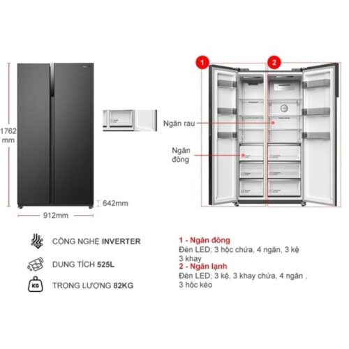 Tủ lạnh 2 cánh side by side 525 lít Hitachi HRSN9552DDXVN 4 chi tiet tu lanh 2 canh side by side 525 lit hitachi hrsn9552ddxvn