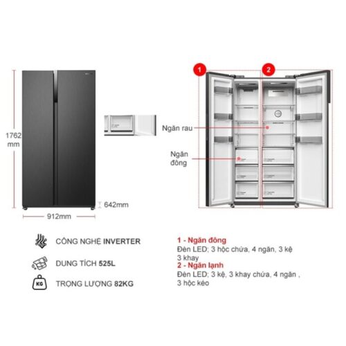 Tủ lạnh 2 cánh side by side 525 lít Hitachi HRSN9552DWDXVN 5 chi tiet tu lanh 2 canh side by side 525 lit hitachi hrsn9552dwdxvn