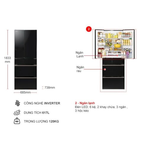 Tủ lạnh 6 cánh 617 lít Hitachi HW620 XK 4 chi tiet tu lanh 6 canh 617 lit hitachi hw620 xk