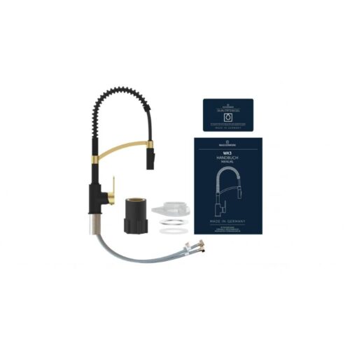 Vòi rửa bát Wasserwerk WK 3 black/matt gold, with spiral spring 700558 3 chi tiet voi rua bat wasserwerk wk 3 black matt gold with spiral spring 700558