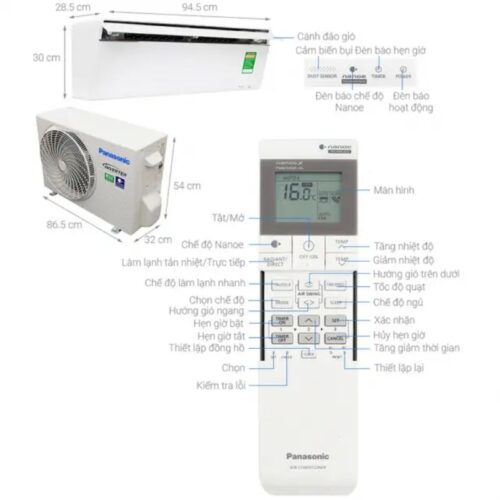 Máy lạnh Panasonic Inverter 1 Hp CU/CS-VU9UKH-8 5 kich thuoc may lanh panasonic inverter 1 hp cucsvu9ukh8