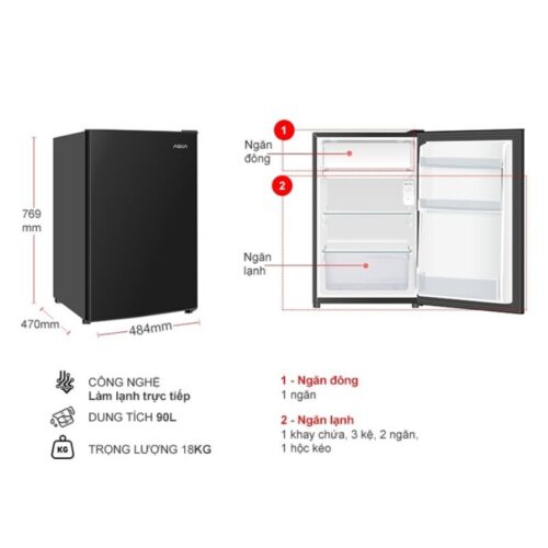 Tủ Lạnh 1 cánh mini 90 Lít Aqua AQR-D100FA(BS) 4 kich thuoc tu lanh 1 canh mini 90 lit aqua aqr d100fabs