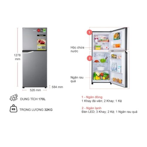 Tủ Lạnh 2 cánh Inverter 170 Lít Panasonic NR-BA190PPVN 5 kich thuoc tu lanh 2 canh inverter 170 lit panasonic nr ba190ppvn