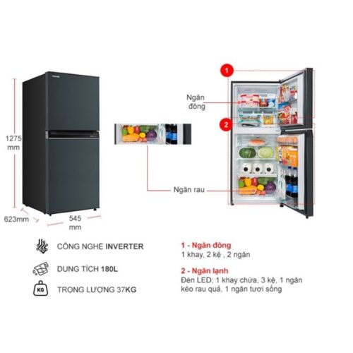 Tủ Lạnh 2 cánh Inverter 180 Lít Toshiba GR-RT234WE-PMV(52) 4 kich thuoc tu lanh 2 canh inverter 180 lit toshiba gr rt234we pmv52