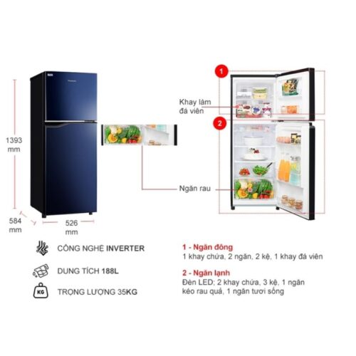 Tủ Lạnh 2 cánh Inverter 188 Lít Panasonic NR-BA229PAVN 5 kich thuoc tu lanh 2 canh inverter 188 lit panasonic nr ba229pavn