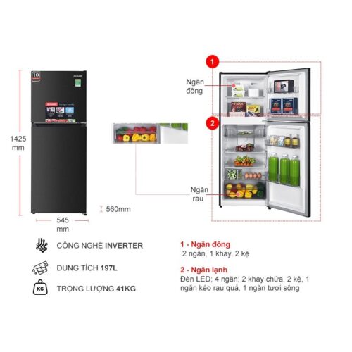 Tủ Lạnh 2 cánh Inverter 197 Lít Sharp SJ-X215V-DG 4 kich thuoc tu lanh 2 canh inverter 197 lit sharp sj x215v dg
