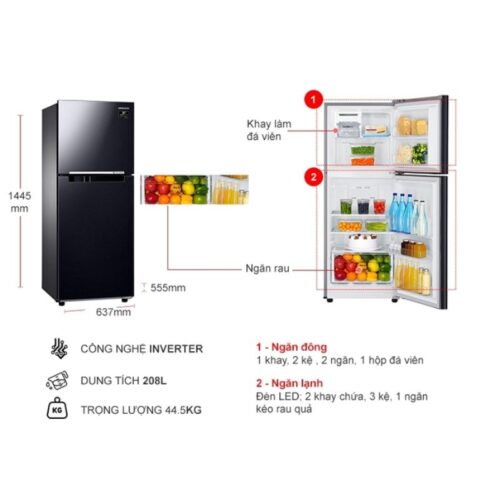Tủ Lạnh 2 cánh Inverter 208 Lít Samsung RT20HAR8DBU/SV 5 kich thuoc tu lanh 2 canh inverter 208 lit samsung rt20har8dbu sv