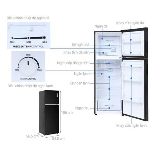 Tủ Lạnh 2 cánh Inverter 236 Lít Aqua AQR-T260FA(FB) 4 kich thuoc tu lanh 2 canh inverter 236 lit aqua aqr t260fafb