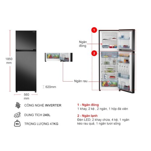 Tủ Lạnh 2 cánh Inverter 240 Lít Hitachi HRTN5255MFUVN 4 kich thuoc tu lanh 2 canh inverter 240 lit hitachi hrtn5255mfuvn