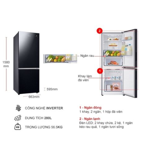 Tủ Lạnh 2 cánh Inverter 280 Lít Samsung RB27N4010BU/SV 6 kich thuoc tu lanh 2 canh inverter 280 lit samsung rb27n4010bu