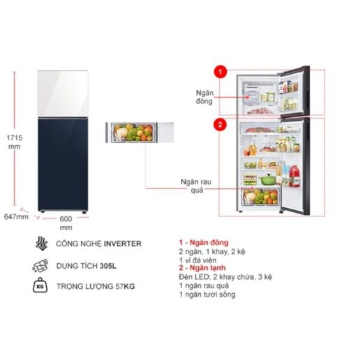 Tủ Lạnh 2 cánh Inverter Bespoke 305 Lít Samsung RT31CB56248ASV 5 kich thuoc tu lanh 2 canh inverter 305 lit samsung rt31cb56248asv