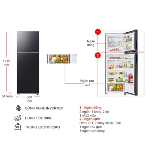 Tủ Lạnh 2 cánh Inverter 305 Lít Samsung RT31CG5424B1SV 5 kich thuoc tu lanh 2 canh inverter 305 lit samsung rt31cg5424b1sv