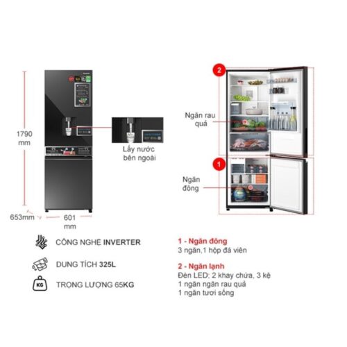 Tủ Lạnh 2 cánh Inverter 325 Lít Panasonic NR-BV361WGKV 5 kich thuoc tu lanh 2 canh inverter 325 lit panasonic nr bv361wgkv