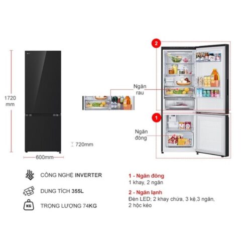 Tủ Lạnh 2 cánh Inverter 335 Lít LG LBB33BLGA 5 kich thuoc tu lanh 2 canh inverter 335 lit lg lbb33blga