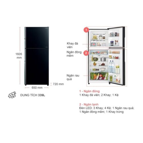 Tủ Lạnh 2 cánh Inverter 339 Lít Hitachi R-FVX450PGV9 GBK 5 kich thuoc tu lanh 2 canh inverter 339 lit hitachi r fvx450pgv9 gbk