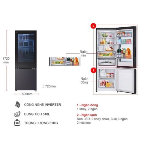 Tủ Lạnh 2 cánh Inverter 340 Lít LG LBB33BLMAI 5 kich thuoc tu lanh 2 canh inverter 340 lit lg lbb33blmai
