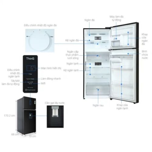 Tủ Lạnh 2 cánh Inverter 374 Lít LG GN-D372BLA 5 kich thuoc tu lanh 2 canh inverter 374 lit lg gn d372bla