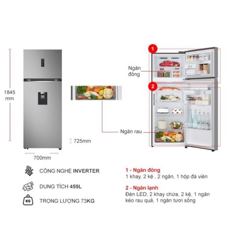 Tủ Lạnh 2 cánh Inverter 374 Lít LG LTD37BLM 5 kich thuoc tu lanh 2 canh inverter 374 lit lg ltd37blm