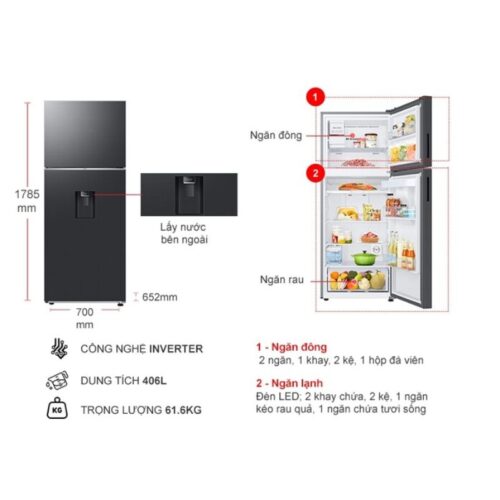 Tủ Lạnh 2 cánh Inverter 406 Lít Samsung RT42CG6584B1SV 5 kich thuoc tu lanh 2 canh inverter 406 lit samsung rt42cg6584b1sv