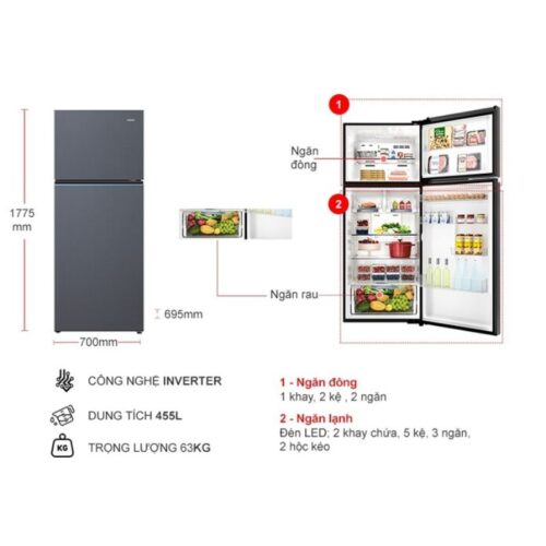 Tủ Lạnh 2 cánh Inverter 455 Lít Aqua AQR-T518FA(SL) 4 kich thuoc tu lanh 2 canh inverter 455 lit aqua aqr t518fasl