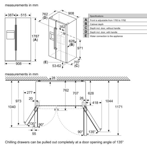 Tủ lạnh 2 cánh side by side 531 lít Bosch KAG93AIEP 5 kich thuoc tu lanh 2 canh side by side 531 lit bosch kag93aiep