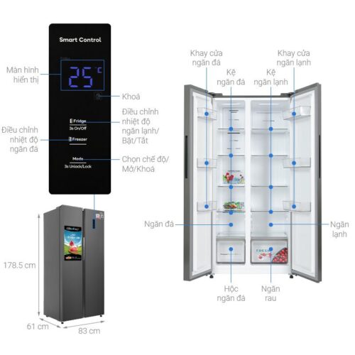 Tủ Lạnh 2 cánh side by side Inverter 458 Lít Casper RS-460PG 4 kich thuoc tu lanh 2 canh side by side inverter 458 lit casper rs 460pg